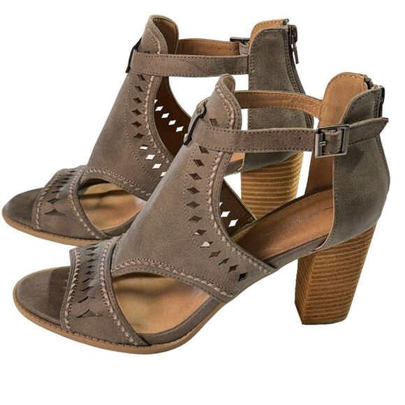REPORT ROSELET Heeled Sandal Ankle Zip Women’s 10 Gray/Tan Exceptional! - Picture 2 of 14